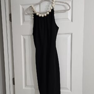 Alberto Makali Black One Shoulder Dress with Pearl Accent